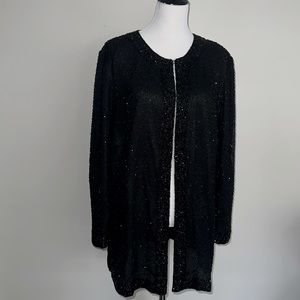 Vintage Stenay Woman Silk Black Beaded Open Front Evening Jacket
1X